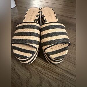 Kate Spade Black and Cream Striped Mules